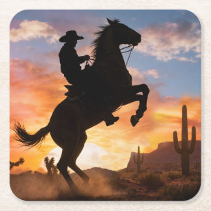 Dessous-de-verre Carré En Papier Pays de cowboy western cheval