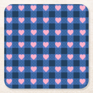 Dessous-de-verre Carré En Papier Pays En vichy bleu rose Motif de coeur