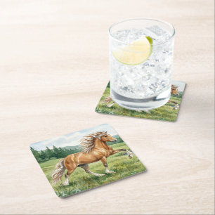 Dessous-de-verre Carré En Papier Paysage aquarelle du cheval islandais Elska