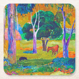 Dessous-de-verre Carré En Papier Paysage avec cochon et cheval, Gauguin