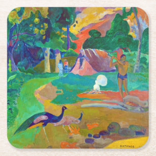 Dessous-de-verre Carré En Papier Paysage avec Peacocks, Gauguin