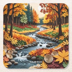Dessous-de-verre Carré En Papier Paysage d'automne fantaisiste de quilling mignon