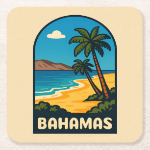 Dessous-de-verre Carré En Papier Paysage de plage de Bahamas Vintage voyage rétro