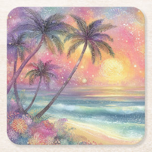 Dessous-de-verre Carré En Papier Paysage de plage tropicale de rêve