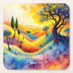 Dessous-de-verre Carré En Papier Paysage Fantastique Mignon Lumineux Vibrant