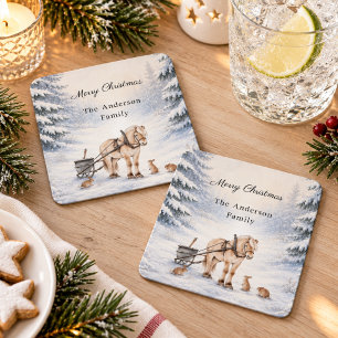 Dessous-de-verre Carré En Papier Paysage hivernal Forêt enneigée Fête de Noël