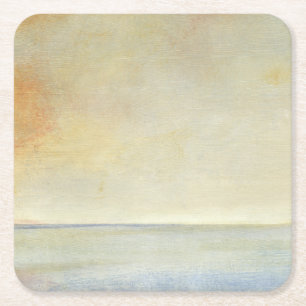 Dessous-de-verre Carré En Papier Paysage marin avec le coucher du soleil orange