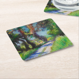 Dessous-de-verre Carré En Papier Paysage pastel d'oliveraie ensoleillée