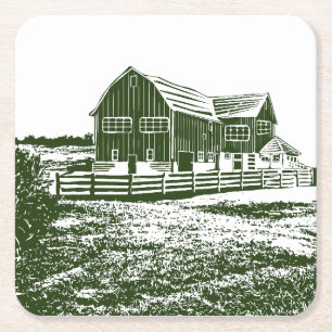 Dessous-de-verre Carré En Papier Paysage rural maison de ferme de style coupe
