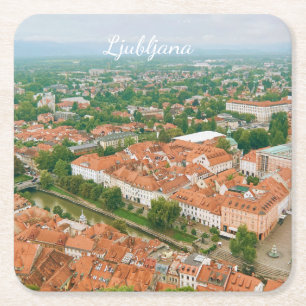 Dessous-de-verre Carré En Papier Paysage urbain de Ljubljana, souvenir de voyage en