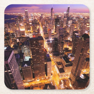 Dessous-de-verre Carré En Papier Paysage urbain la nuit de Chicago