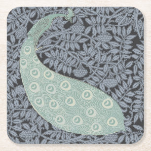 Dessous-de-verre Carré En Papier Peacock Art Nouveau Bird Classic