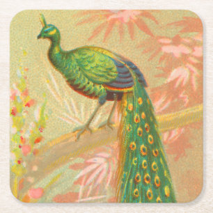 Dessous-de-verre Carré En Papier Peacock vintage et peinture à fleurs