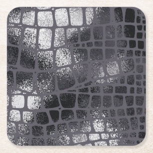 Dessous-de-verre Carré En Papier Peau de serpent noir métallique : Texture élégante