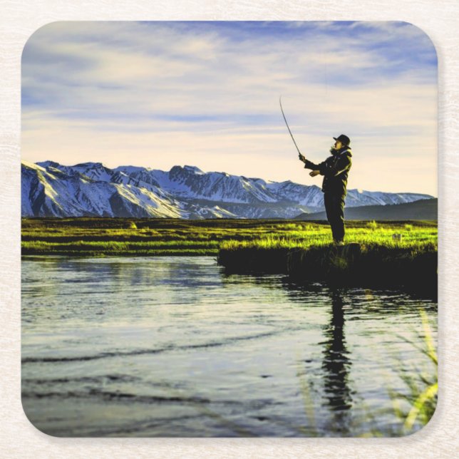 Dessous-de-verre Carré En Papier Pêcheur du lac Mountain (Devant)