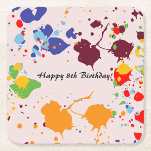 Dessous-de-verre Carré En Papier Peinture 8e anniversaire fête des éclaboussures co