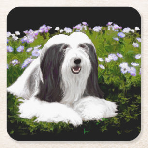 Dessous-de-verre Carré En Papier Peinture à collie à poils - Joli art original de c