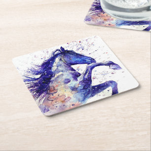 Dessous-de-verre Carré En Papier Peinture à l'aquarelle éclaboussée de cheval artis