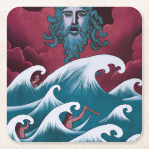 Dessous-de-verre Carré En Papier Peinture à l'huile Neptune cramoisie