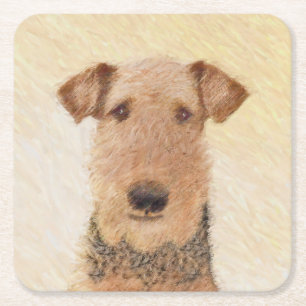 Dessous-de-verre Carré En Papier Peinture Airedale Terrier - Cute Original Art