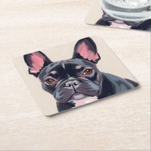 Dessous-de-verre Carré En Papier Peinture aquarelle de chien Bouledogue Français An