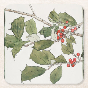 Dessous-de-verre Carré En Papier Peinture aquarelle de houx, Hannah Borger Overbeck