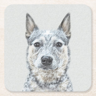 Dessous-de-verre Carré En Papier Peinture australienne sur le chien de bétail - Be