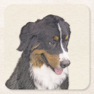 Dessous-de-verre Carré En Papier Peinture bernoise de chien de montagne - Art origi