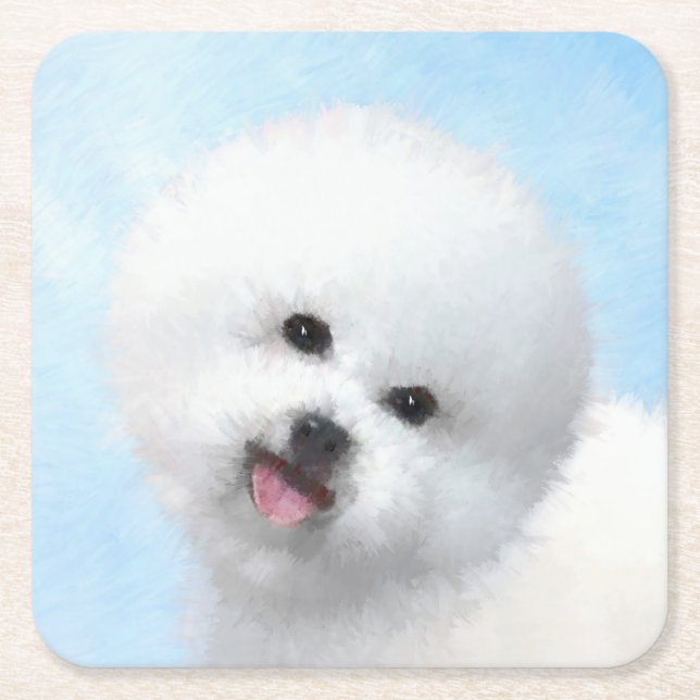 Dessous-de-verre Carré En Papier Peinture Bichon Frise - Cute Original Chien Art (Devant)