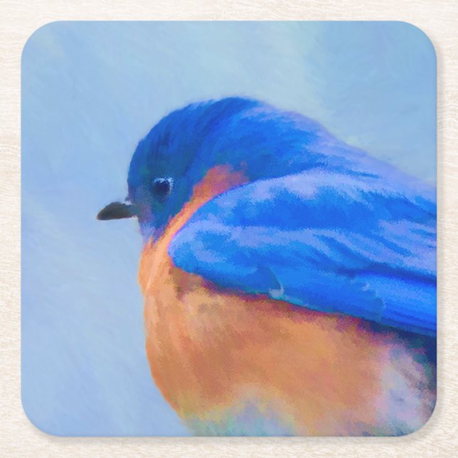 Dessous-de-verre Carré En Papier Peinture Bluebird - Art original pour oiseaux (Devant)