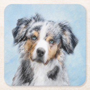 Dessous-de-verre Carré En Papier Peinture de berger américaine miniature - Chien Ar
