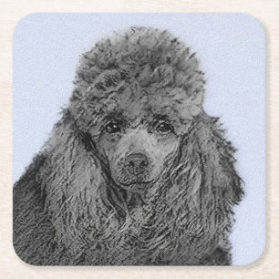 Dessous-de-verre Carré En Papier Peinture de caniche Miniature Jouet noir Art origi