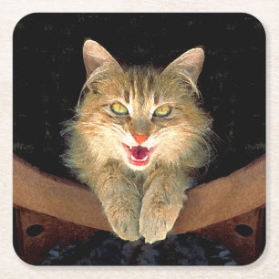 Dessous-de-verre Carré En Papier Peinture de chat Mad - Cute Original Cat Art