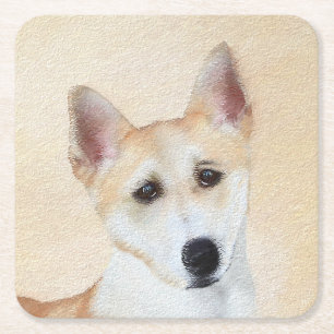 Dessous-de-verre Carré En Papier Peinture de chien de Canaan - jolie art original d