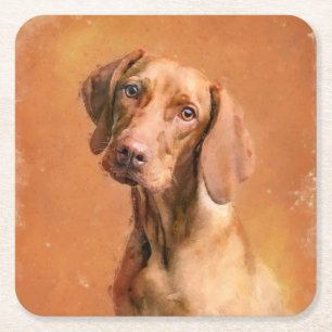 Dessous-de-verre Carré En Papier Peinture de Chien de Vizsla en Hongrie