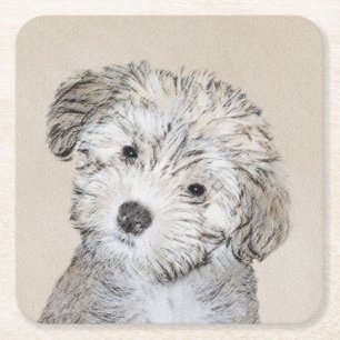 Dessous-de-verre Carré En Papier Peinture de Chien Havanais - Cute Original Chien A