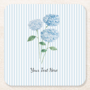 Dessous-de-verre Carré En Papier Peinture de fleurs d'hortensia bleu personnalisée