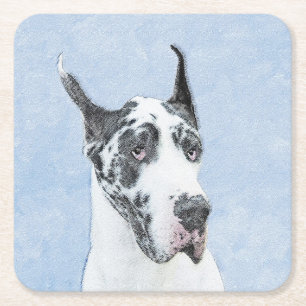 Dessous-de-verre Carré En Papier Peinture de Great Dane (Arlequin) - Art original d