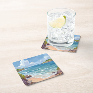 Dessous-de-verre Carré En Papier Peinture de la baie de l'océan de la plage de Cape