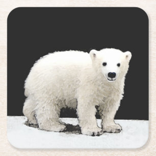 Dessous-de-verre Carré En Papier Peinture de l'ours polaire - Art original de la fa