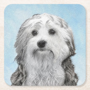 Dessous-de-verre Carré En Papier Peinture de Lowchen - Art de chien original mignon