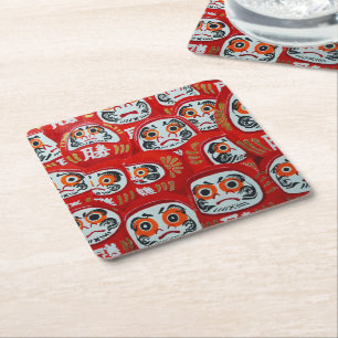 Dessous-de-verre Carré En Papier Peinture de poupées Daruma par Alfred Fox