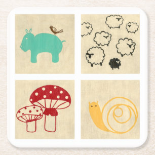 Dessous-de-verre Carré En Papier Peinture de quatre blocs en bois des enfants