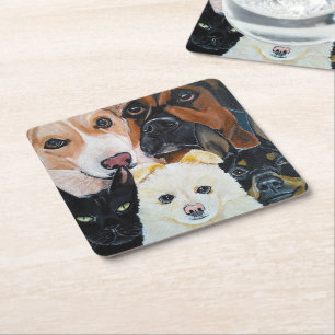 Dessous-de-verre Carré En Papier Peinture de selfie d'animal de compagnie par Alfre