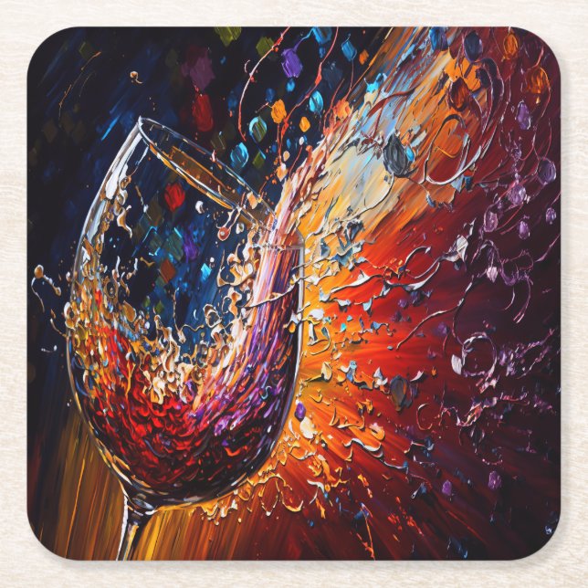 DESSOUS-DE-VERRE CARRÉ EN PAPIER PEINTURE DE VIN (Devant)