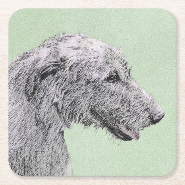 Dessous-de-verre Carré En Papier Peinture de Wolfhound irlandais - Joli art origina (Devant)