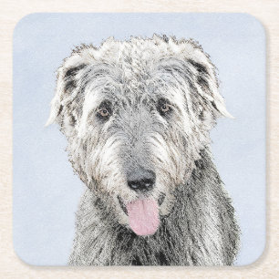 Dessous-de-verre Carré En Papier Peinture de Wolfhound irlandais - Joli art origina