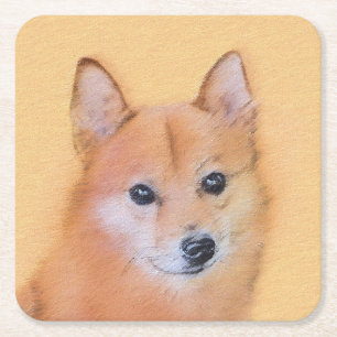 Dessous-de-verre Carré En Papier Peinture finlandaise Spitz - Jote Original Chien A