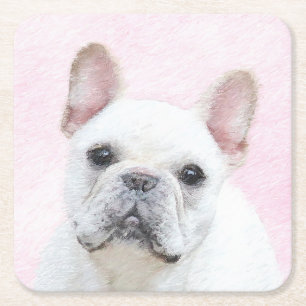 Dessous-de-verre Carré En Papier Peinture française de Bulldog (Crème/Blanc) - Ar