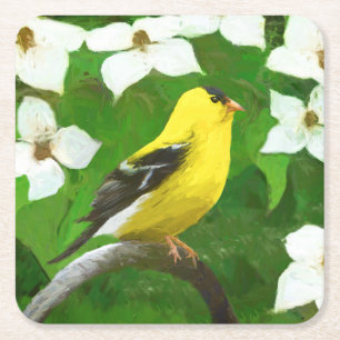 Dessous-de-verre Carré En Papier Peinture Goldfinch - Cute Original Chien Art